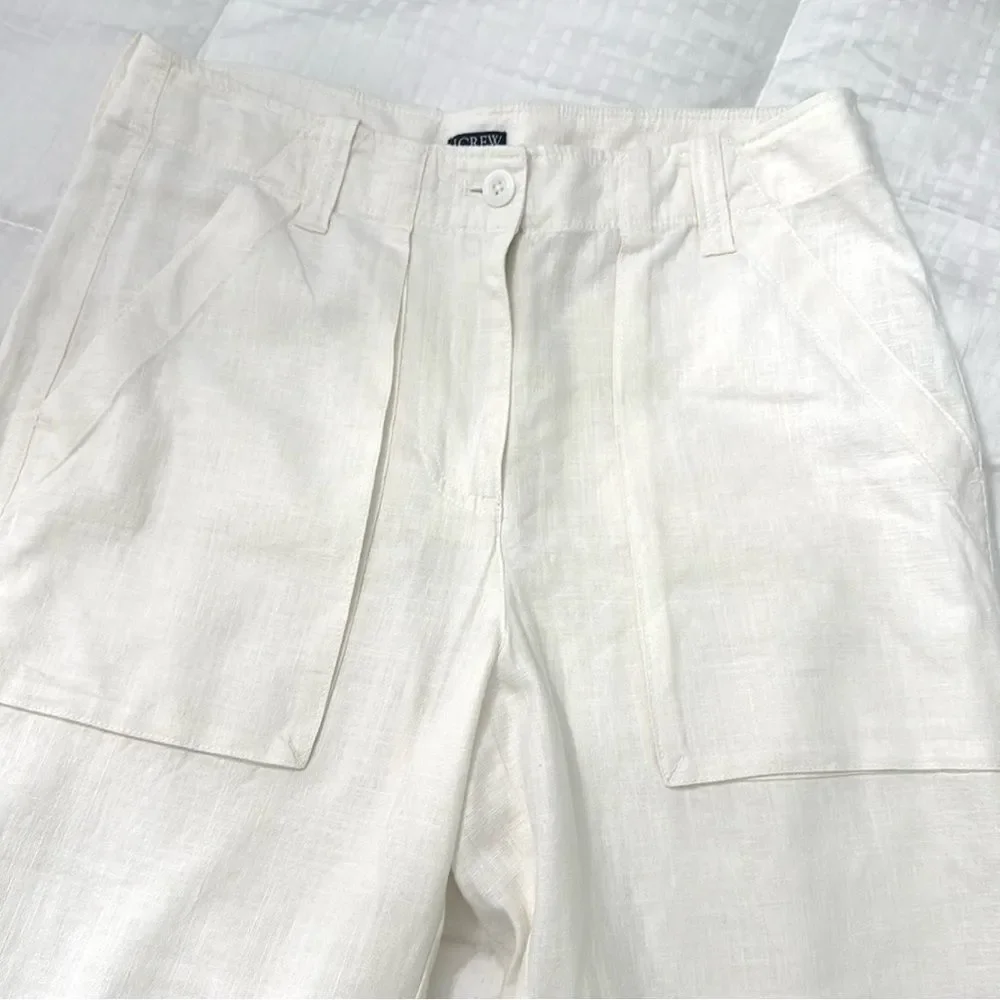 J.Crew Linen Lyocell Utility Pants 6P Ivory Tapered Pocket Front Flat Front
